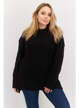Black Tape Women Mock Neck Textured Sweater, Black  - Image 1