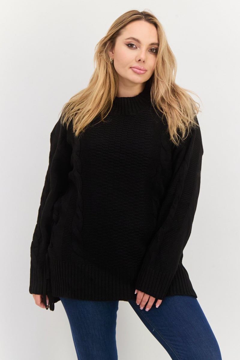 Black Tape Women Mock Neck Textured Sweater, Black  - Image 1