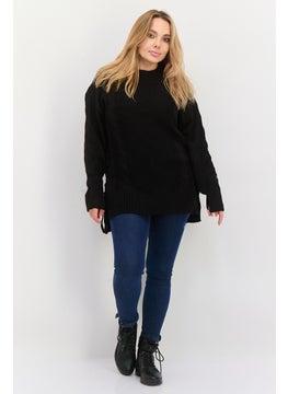 Black Tape Women Mock Neck Textured Sweater, Black  - Image 3