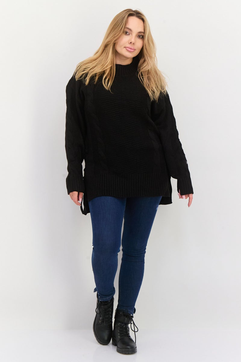 Black Tape Women Mock Neck Textured Sweater, Black  - Image 3