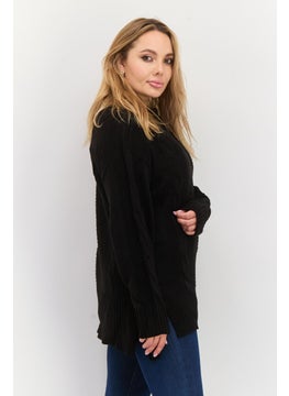Black Tape Women Mock Neck Textured Sweater, Black  - Image 2