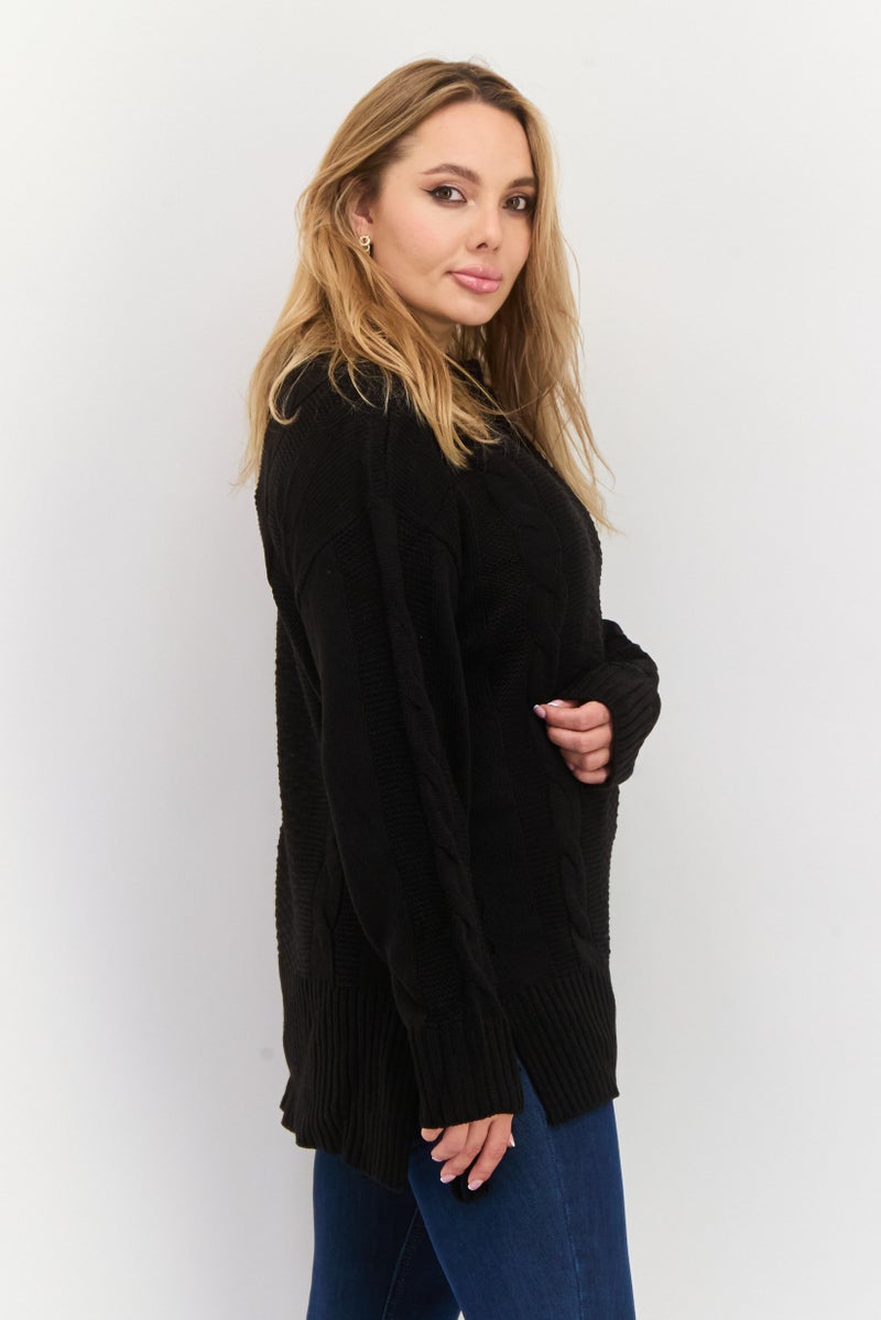 Black Tape Women Mock Neck Textured Sweater, Black  - Image 2