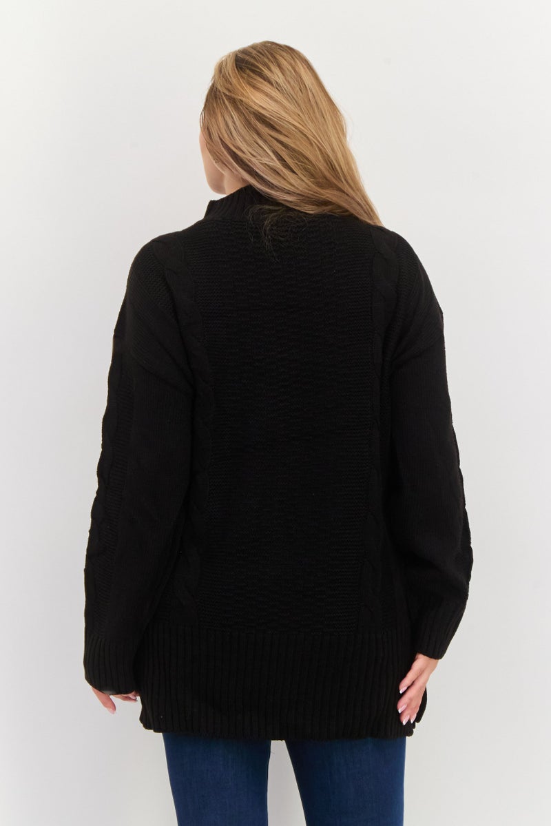 Black Tape Women Mock Neck Textured Sweater, Black  - Image 4