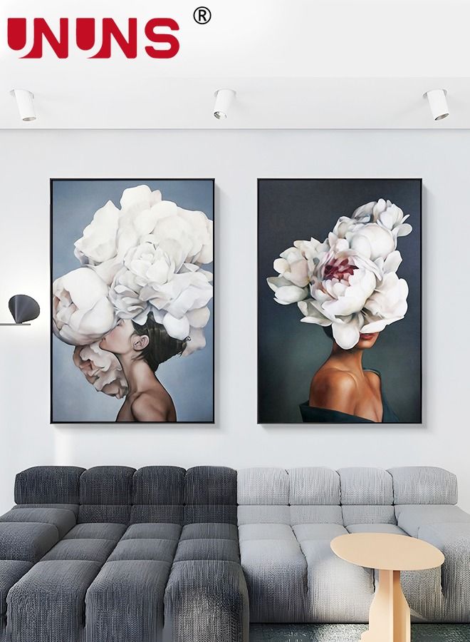 UNUNS 3 قطع تجريدية لديكور المنزل، مطبوعات شخصيات لغرفة المعيشة وغرفة النوم، لوحة فنية جدارية كبيرة حديثة من القماش، 40 × 60 سم (قلب الرسم فقط) - Image 3