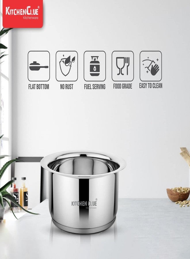 KITCHEN CLUE Tope Stainless Steel with Encapsulated Induction Base (1200 ML- 17 cms Tapeli/Patila/Bhagona Set with Thick Sandwich Aluminium Bottom) - Ideal for Boiling Water Milk, Cooking Rice - Image 4