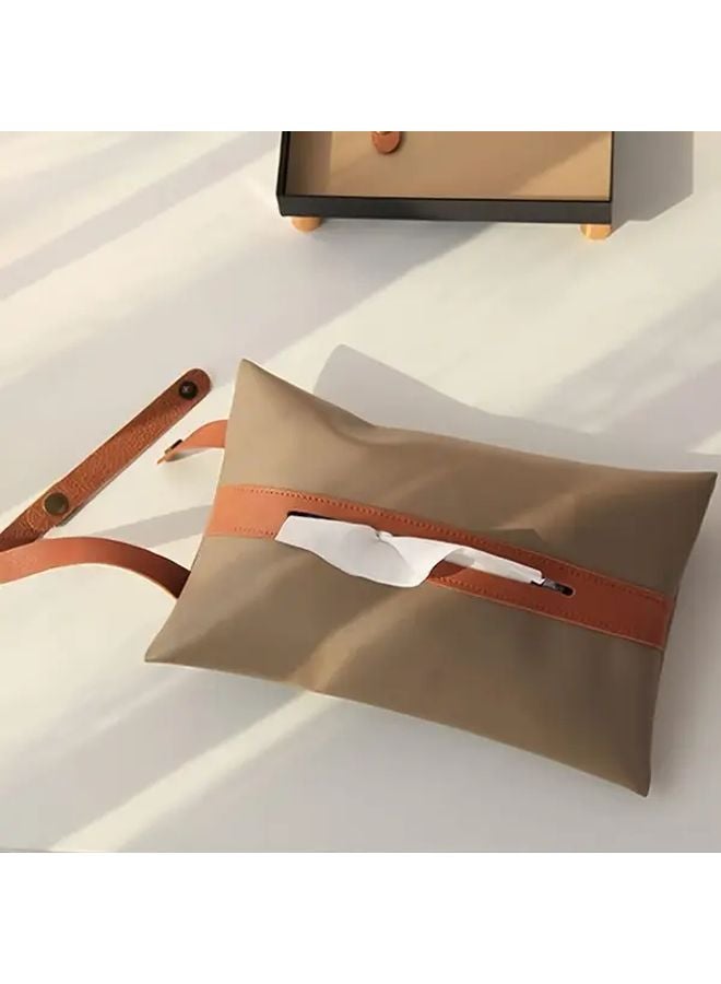 غطاء صندوق المناديل من الجلد الصناعي البني حامل متعدد الأغراض للمطبخ الحمام غرفة النوم السيارة - Image 4