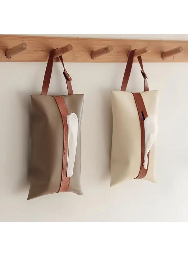 غطاء صندوق المناديل من الجلد الصناعي البني حامل متعدد الأغراض للمطبخ الحمام غرفة النوم السيارة - Image 2