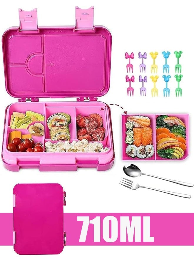 TAPIT Bento Boxes for Kids and Toddlers School Bento Lunch Box with 6 Compartments - Ideal Portion Sizes for Ages 3 to 7 Portion-Controlled Meals for Teens & Adults BPA-Free Dishwasher Safe (Pink 710ML) - Image 1