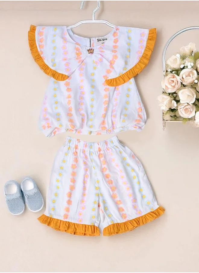 BELLA MODA Bella Moda Printed Ruffled Detail Sleeveless Top and Shorts Set