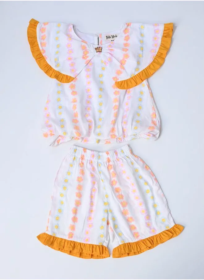 BELLA MODA Bella Moda Printed Ruffled Detail Sleeveless Top and Shorts Set