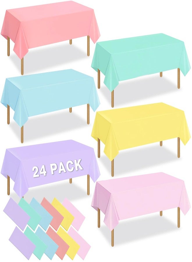 VZZNN 24 PCS Pastel Tablecloth 6 Color Disposable Plastic Tablecloth 54x108'' Pastel Table Cloths for Parties Rectangle Table Cover for Baby Shower Bride Shower Easter Birthday Unicorn Party Ice Cream Party - Image 1