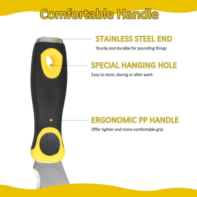 420 Stainless Steel Multifunctional Putty Shovel with Two-Color Anti-Slip Handle, Paint Scraper 10 in 1 Putty Knife Multi-Use Painters Tool, Taping Knife, Paint Scraper Tool for Wood, Metal Scraper with Hammer End - Image 5
