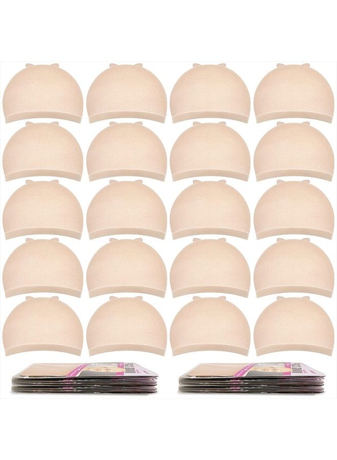 MORGLES Wig Caps, 20pcs Nude Wig Caps Stocking Caps for Wigs Beige Wig Cap Stretchy Nylon Wig Caps for Women-Beige  - Image 1