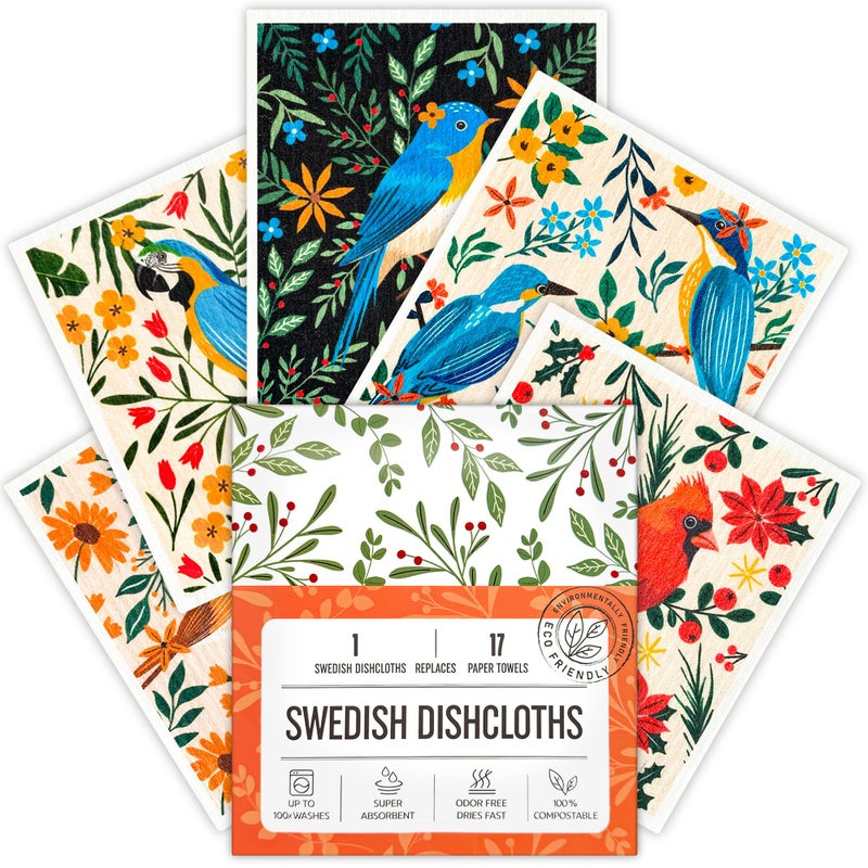 Augine Swedish Dishcloths for Kitchen, 5 Pack Reusable Paper Towels Washable, Super Absorbent Kitchen Towels, No Odor Dish Rags, Biodegradable, Quick Drying, Dishwasher Safe - Image 1