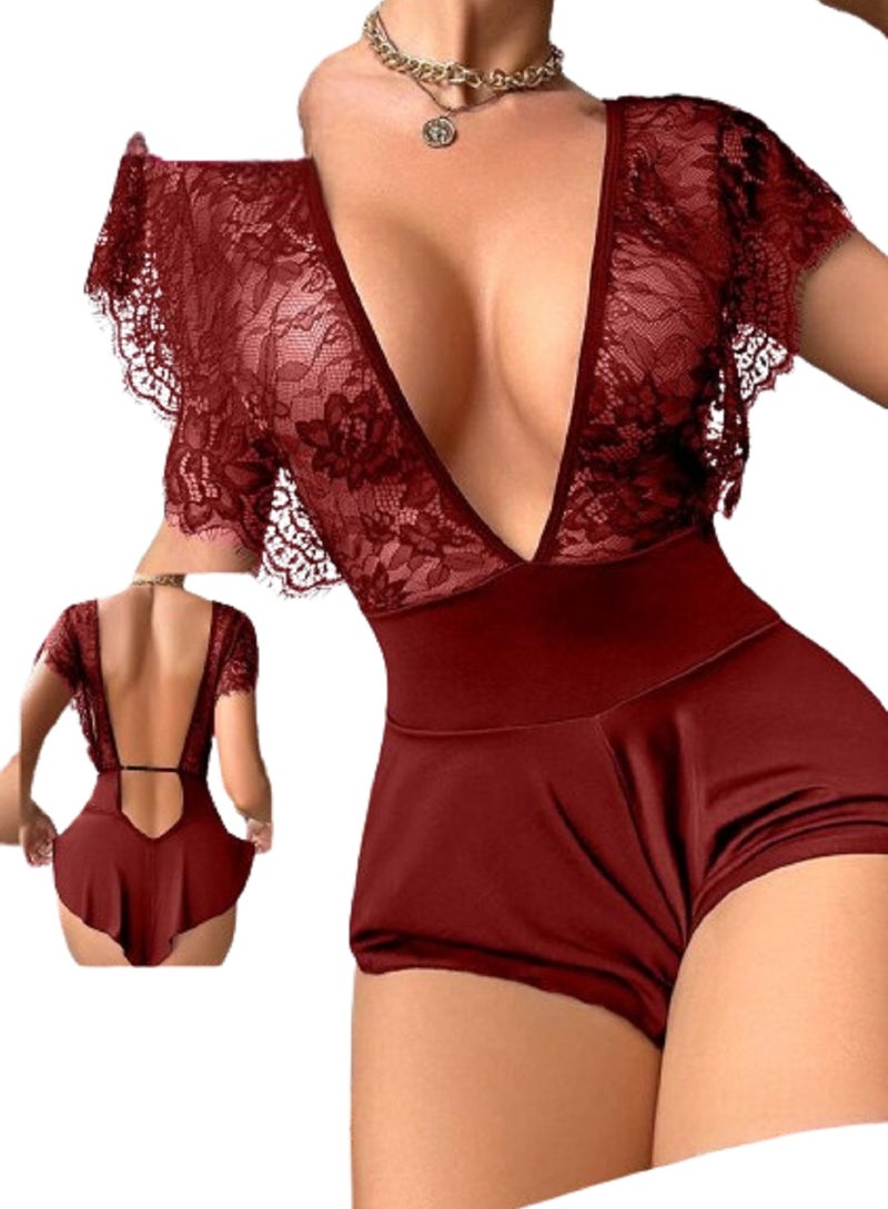 MANIKAN MANIKAN women's lingerie solid jumpsuit with chiffon shortsleeves