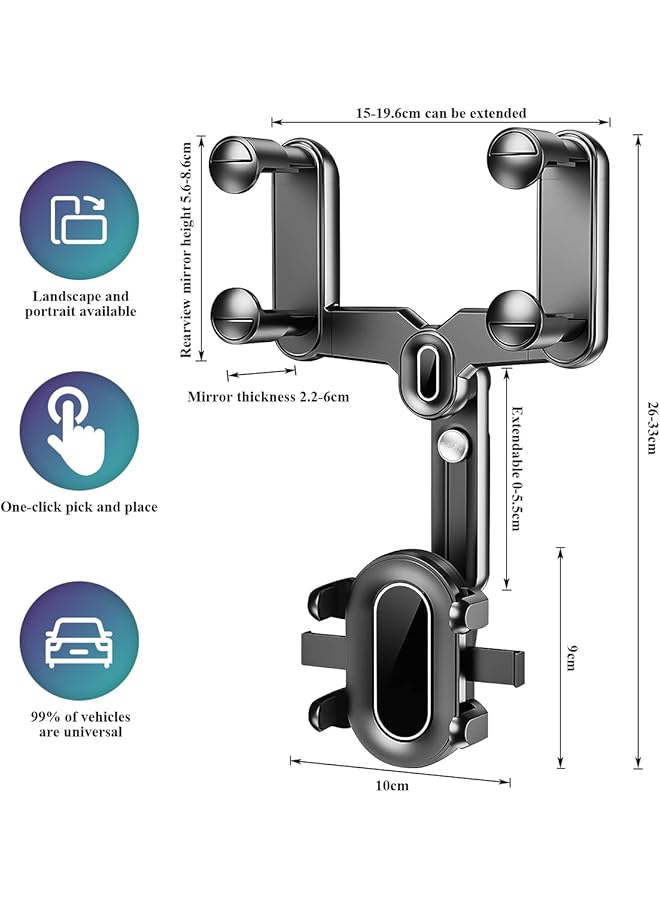 OneNine Rearview Mirror Phone Holder For Car, Upgrade 360° Rotatable Retractable Car Phone Holder Mount Gps Holder Automobile Cradles, Multifunctional Adjustable Car Rear View Mirror Phone Holder - Image 4