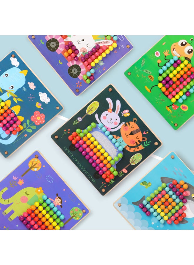 Wooden Children's Toy Fun Creative Mushroom Nail Puzzle Board Early Childhood Educational Desktop Creative Scene Game-Color:MWZ-100 Fruit Beads (barrel) - Image 2