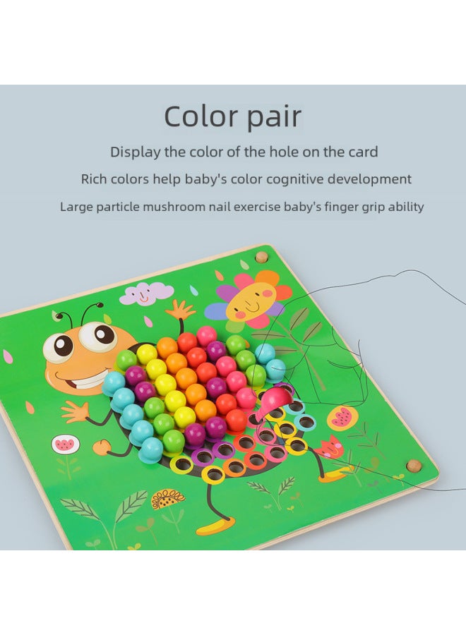 Wooden Children's Toy Fun Creative Mushroom Nail Puzzle Board Early Childhood Educational Desktop Creative Scene Game-Color:MWZ-100 Fruit Beads (barrel) - Image 5