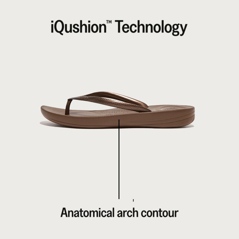 FitFlop Women's iQushion Rubber Flip-Flips with Contoured Footbed for Walking, Lightweight Ergonomic Flip Flop Sandals with Arch Support and Foot Impact Pillows, Bronze, 9 US Women - Image 3