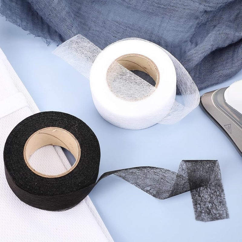 Odluzy Iron on Hem Tape for Trousers, No Sewing Hem Tape, Fabric Fixing Fusing Tape, Alteration Hemming Tool for Pants Jeans Trouser Skirt Clothes, 2 Rolls 64m/210Feet (Black, White, 1 Inch) - Image 2