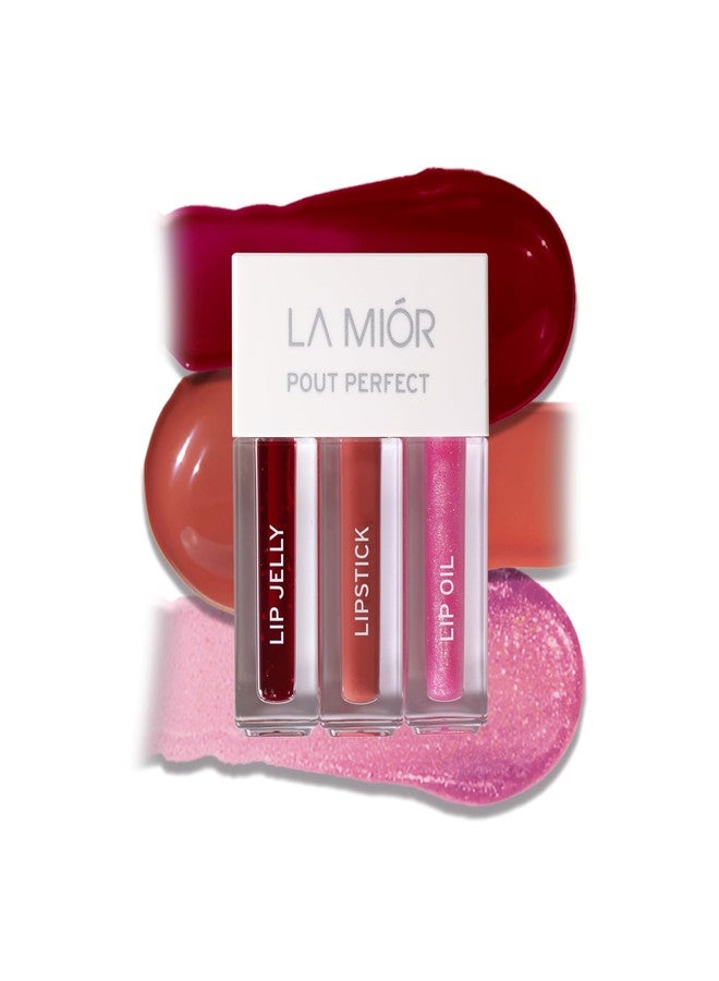 LaMior Pout Perfect 3-in-1 Lip Kit | Long-Lasting Lip Stain, Hydra Matte Liquid Lipstick & Non-Sticky Glossy Lip Oil | Hydrating, Vegan & Cruelty-Free Peptide Lip Care | Travel Makeup Kit with Nourishing Ceramides & Noni - Image 1