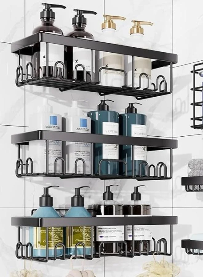 QUESERA 6-Pack Rustproof Adhesive Shower Caddy | Stainless Steel Bathroom Organizer Set