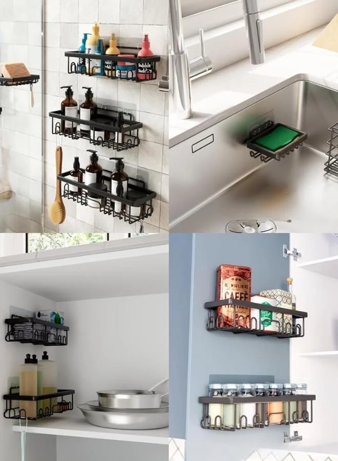QUESERA 6-Pack Rustproof Adhesive Shower Caddy | Stainless Steel Bathroom Organizer Set