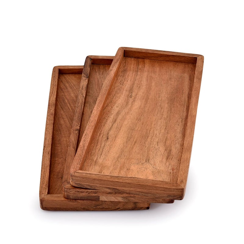 NIRMAN Acacia Wood Rectangular Wooden Platters for Home Decor, Food, Vegetables, Fruit, Charcuterie, Appetizer Serving Tray (13" x 5.5" x 0.75") (Set of 3) - Image 3