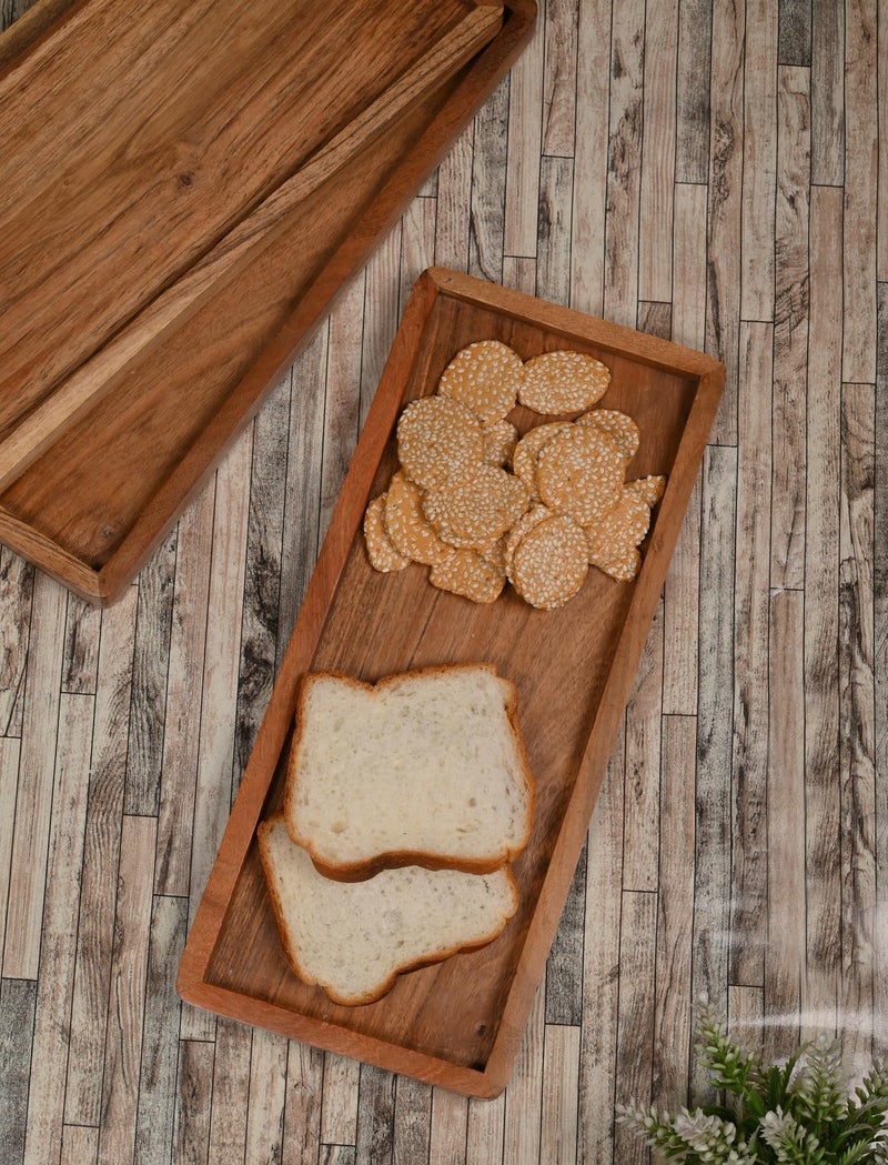 NIRMAN Acacia Wood Rectangular Wooden Platters for Home Decor, Food, Vegetables, Fruit, Charcuterie, Appetizer Serving Tray (13" x 5.5" x 0.75") (Set of 3) - Image 4