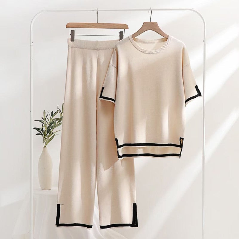Loose Splice Sweater and Slit Pants Milky White - Image 1