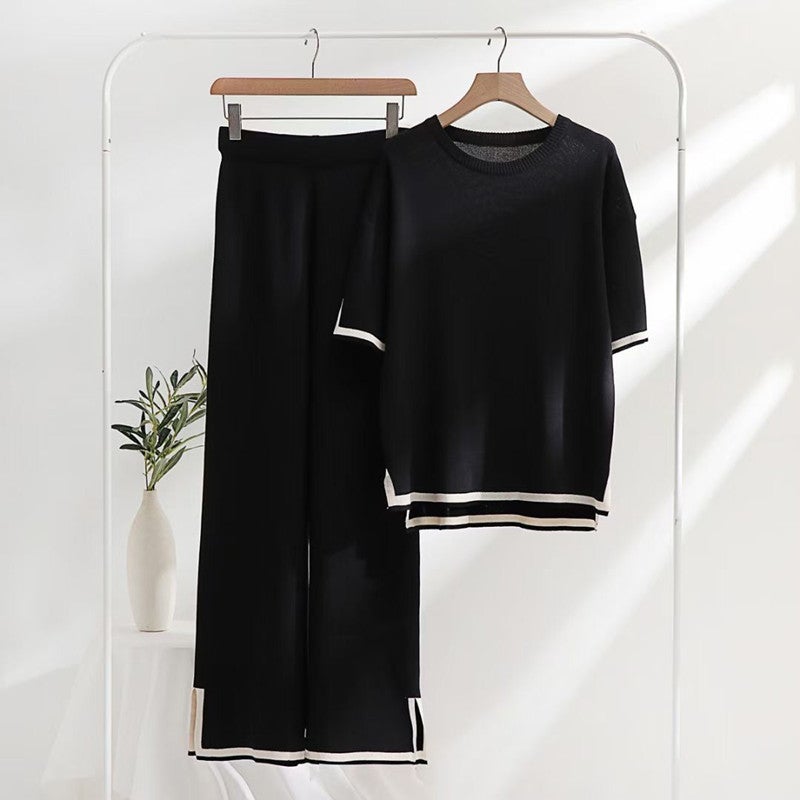 Loose Splice Sweater and Slit Pants Milky White - Image 5
