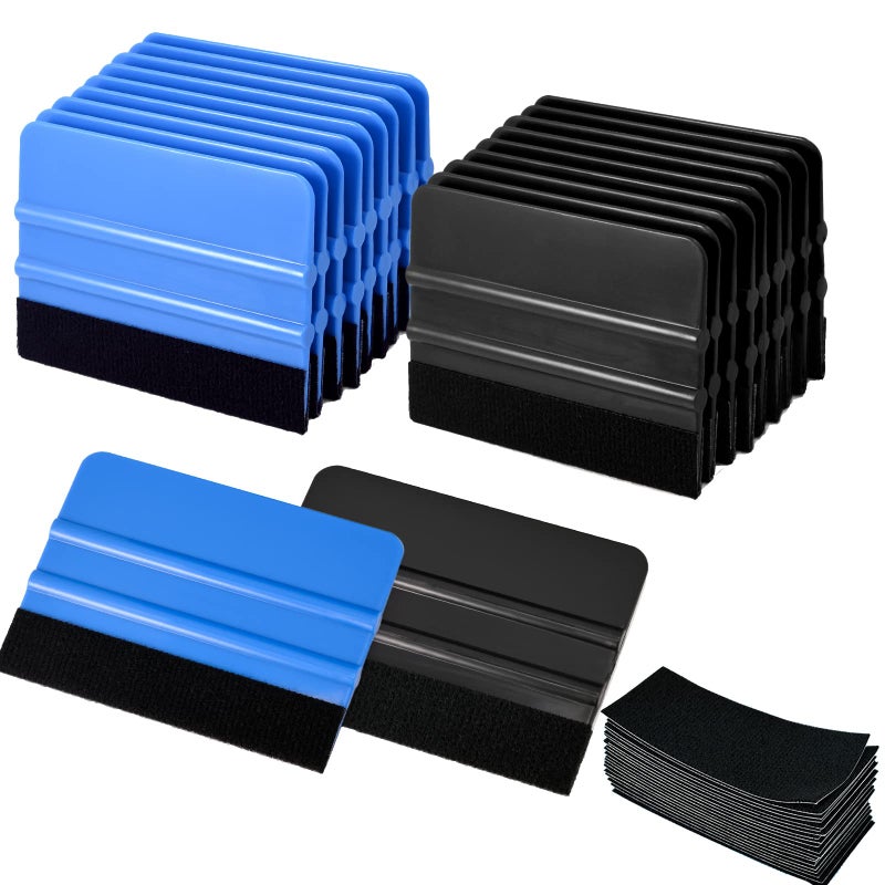 Gomake 20 Pack Vinyl Squeegee with 20PCS Felt Fabric for Tint Film Decal Squeegee Application Tool Vinyl Wrap Installation Wallpaper Smooth Tool Black and Blue 20