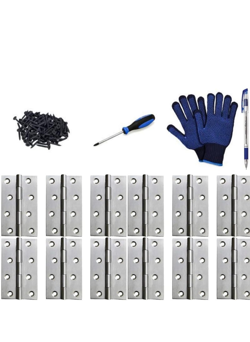 ABBASALI 12Pcs Folding Hinges-Inner Door Butt Hinge with Mounting Screws for Cupboard,Cabinet,Windows JewelleryBox Home Furniture Hardware Cabinets With Screw,MarkerPen,Gloves & Screwdriver (4 inch)  - Image 1