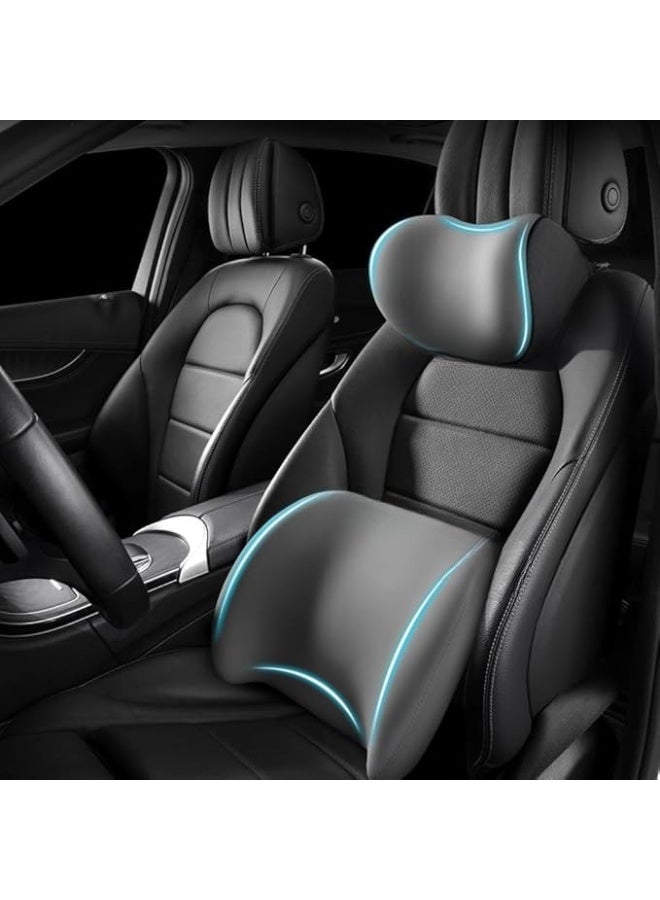 Memory Foam Car Seat Neck Pillow and Lumbar Support Set for Pain Relief and Comfort During Driving - Image 1