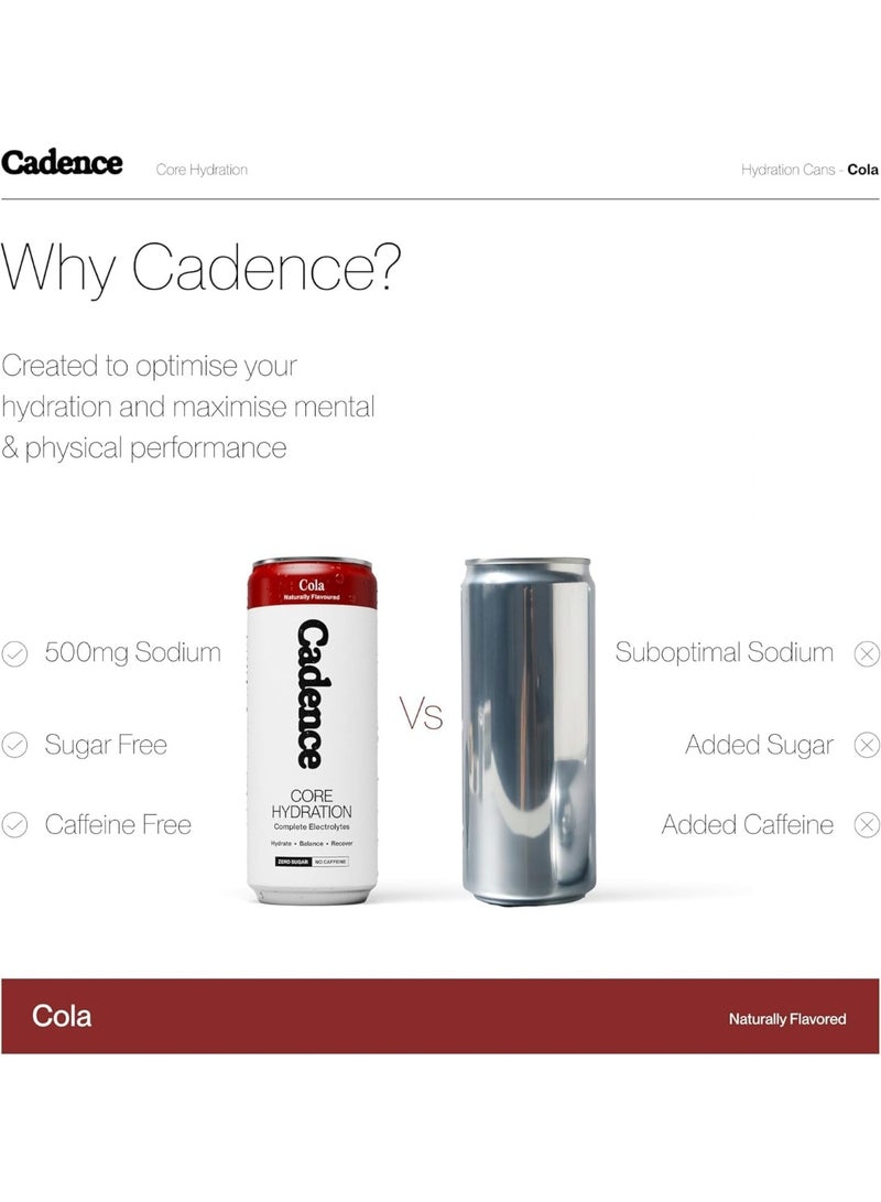 Cadence Core Electrolyte Hydration Drink - Sugar Free, Zero Caffeine - Cola, 12 x 330ml Cans - Image 4