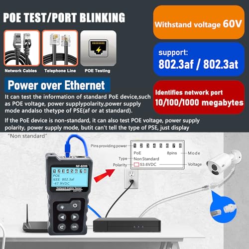 NOYAFA NF-8209 Network Cable Tester ethernet Tester with PoE NCV Multi-Function line Tracker LAN CAT5 CAT6 Tracker LCD Display Measure Length Wiremap Tester - Image 3