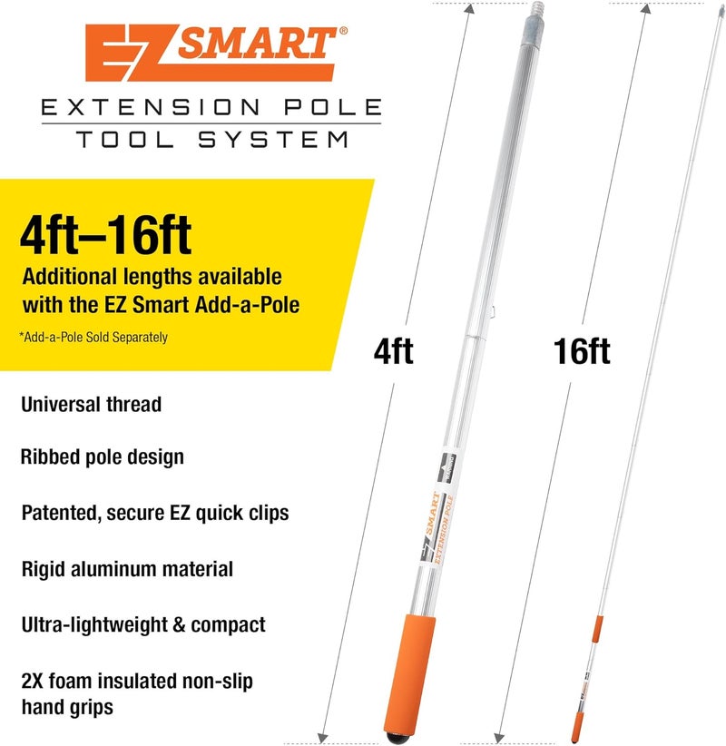 EZ SMART 21ft+ Extension Pole – Extendable Pole Reaches 1 to 16ft, Expandable with Add-a-Pole – Compact, Lightweight, and Durable – Fits Cleaning, Painting, Dusting & Fruit Picker Attachments - Image 2