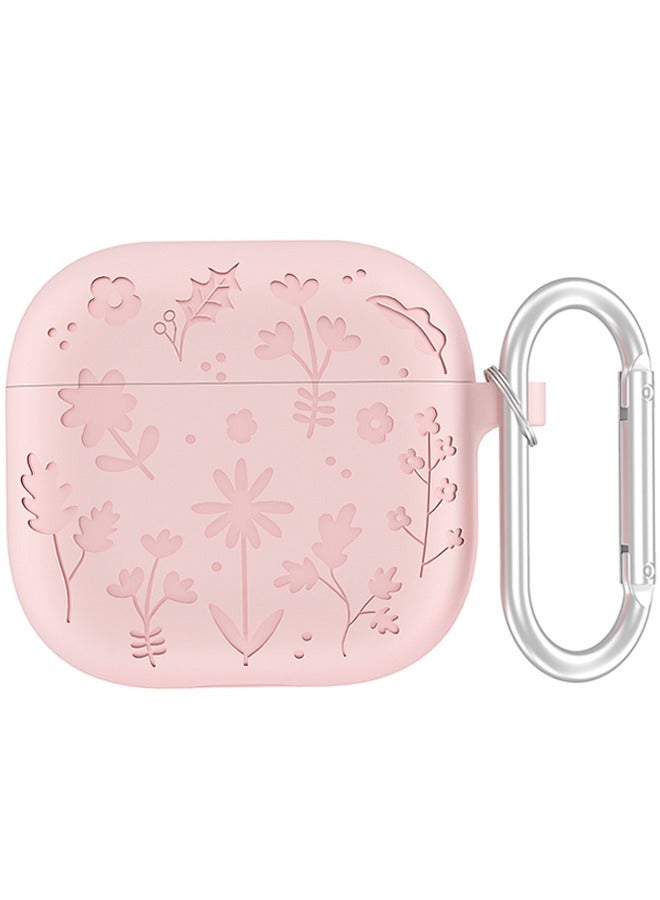 Flower Engraved Case Compatible with AirPods 4 with Keychain, Cute Soft Silicone Shockproof Protective Cover Compatible with Active Noise Cancellation - Image 1