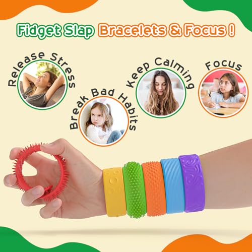DODOLOL Slap Bracelets Textured Silicone Fidget Bracelet for AutismADHDAnxiety Relief Sensory Calming Tools Special Needs Must HavesAutistic Classroom ToysAutisma Relieve Stress for Kids Adults 6 Pack - Image 5