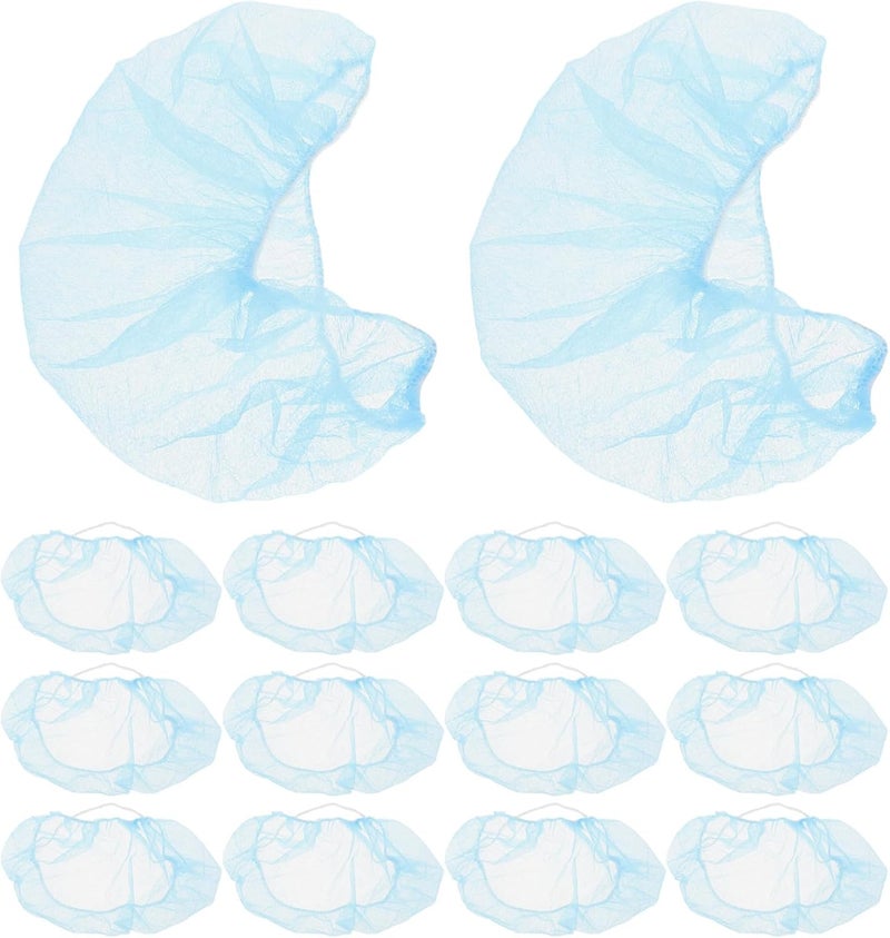 KICHOUSE 100pcs Disposable Elastic Beard Cover with Ear Loops, Blue 16-inch Non-woven Beard Nets for Men Food Industry Facial Hair Protection - Image 1