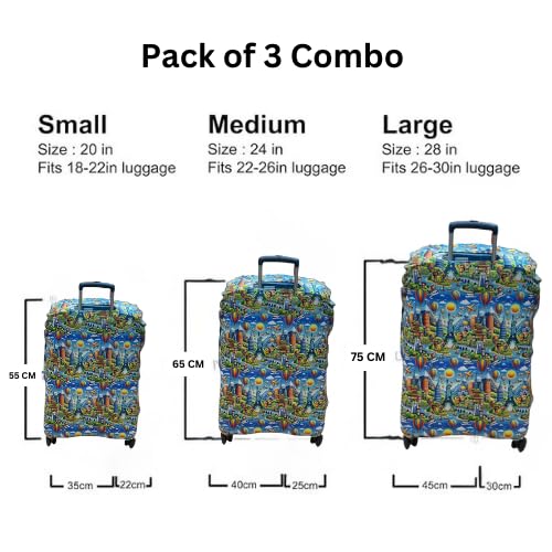 Travelsky Elastic Polyester Dust Protector Luggage Covers Set of 3 (Small, Medium, Large, Multisize) (Travel Accessories, Kids Blue) - Image 2