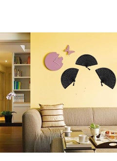 Excefore Hand Fan, Chinese Fan,Silk Fabric Bamboo Ribs Handheld Folding Wall Decoration Wedding Party, Fan with Frame, Lace for Women Girls Gifts (Black)  - Image 3