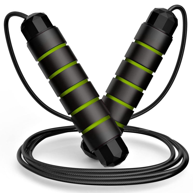Jump Rope, Tangle-Free Rapid Speed Jumping Rope Cable with Ball Bearings for Women, Men, and Kids, Adjustable Steel Jump Rope Workout with Foam Handles for Fitness,1 Pck,Green - Image 1