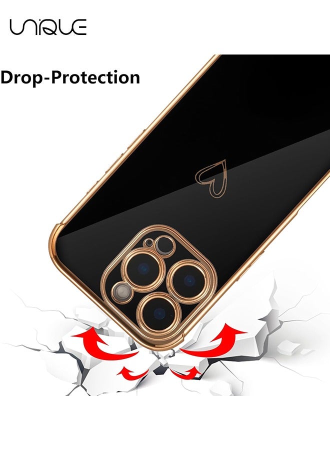 يونيك متوافق مع غطاء iPhone 16 Pro Max ، غطاء قلب الحب بالكهرباء غطاء حماية الكاميرا الأنيق TPU جراب خلفي واقي مقاوم للصدمات لهاتف أيفون 16 برو ماكس - أسود - Image 2
