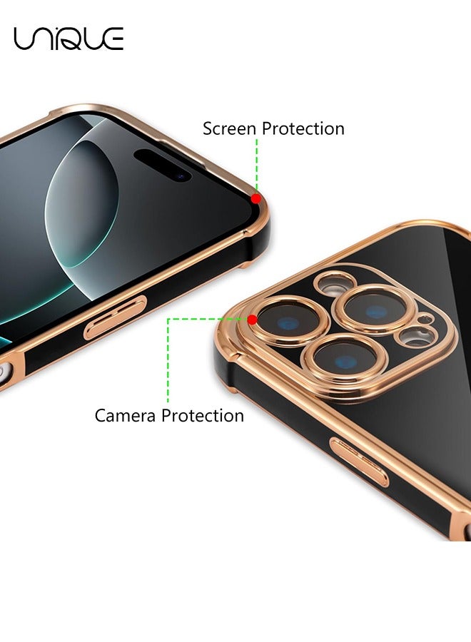 يونيك متوافق مع غطاء iPhone 16 Pro Max ، غطاء قلب الحب بالكهرباء غطاء حماية الكاميرا الأنيق TPU جراب خلفي واقي مقاوم للصدمات لهاتف أيفون 16 برو ماكس - أسود - Image 3