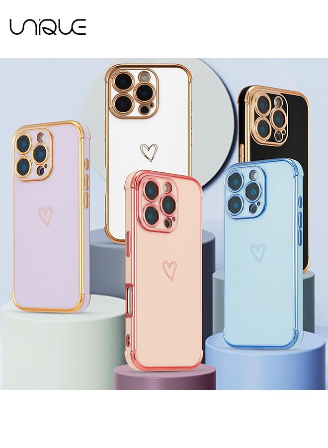 يونيك متوافق مع غطاء iPhone 16 Pro Max ، غطاء قلب الحب بالكهرباء غطاء حماية الكاميرا الأنيق TPU جراب خلفي واقي مقاوم للصدمات لهاتف أيفون 16 برو ماكس - أسود - Image 5