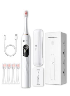 Reva V3 Dual Display Sonic Electric Toothbrush For Adults With Pressure-Sensitive Sensor And 200 Days Battery Life, IPX7 Waterproof 5 Modes 4 Brush Heads Type-C Rechargeable Electronic Toothbrush (White)  - Image 1