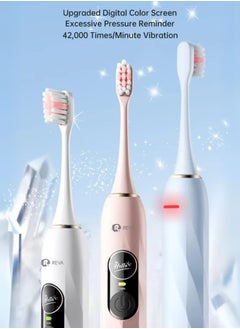 Reva V3 Dual Display Sonic Electric Toothbrush For Adults With Pressure-Sensitive Sensor And 200 Days Battery Life, IPX7 Waterproof 5 Modes 4 Brush Heads Type-C Rechargeable Electronic Toothbrush (White)  - Image 2