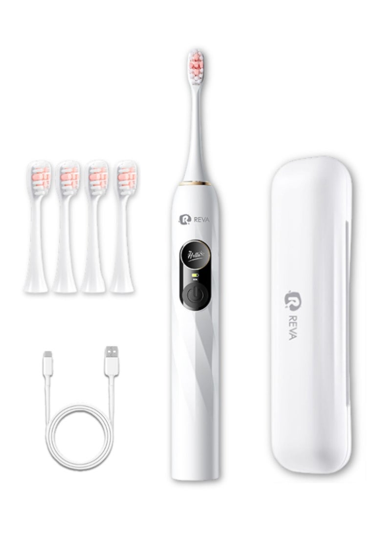 Reva Sonic Electric Toothbrush(V3) – Dual Display, Pressure Sensor, 200-Day Battery, 5 Modes, 4 Heads, Type-C, Waterproof – White - Image 1