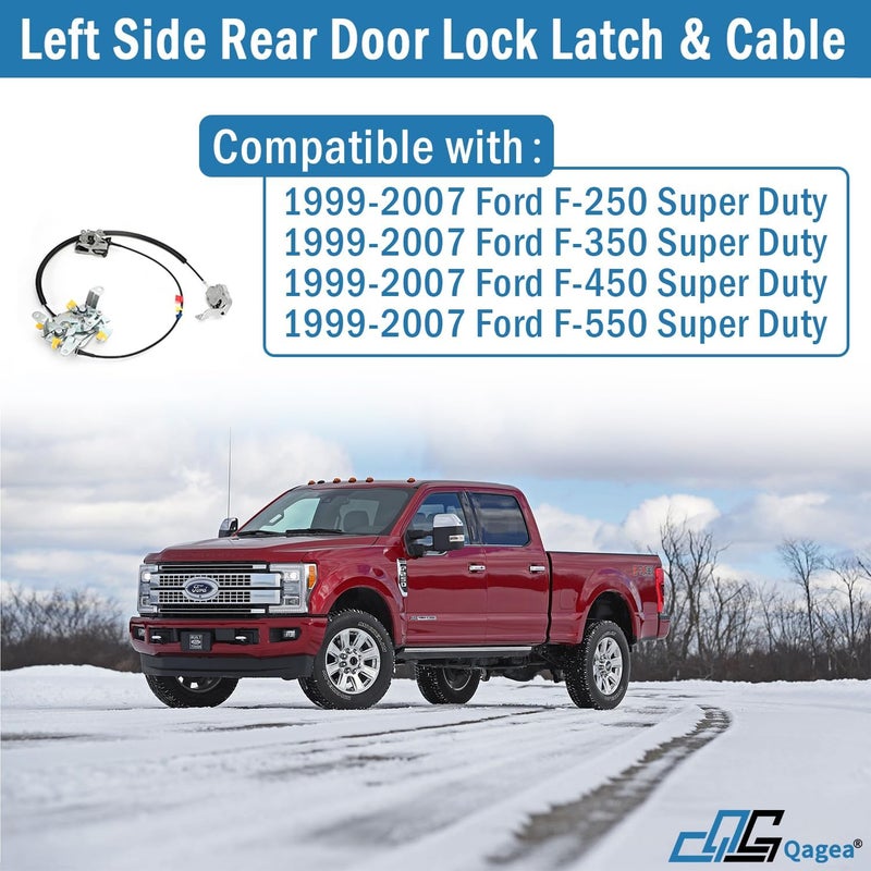 Qagea Rear Door Lock Latch & Cable - Left Driver Side for 1999-2007 Ford Super Duty - Image 2